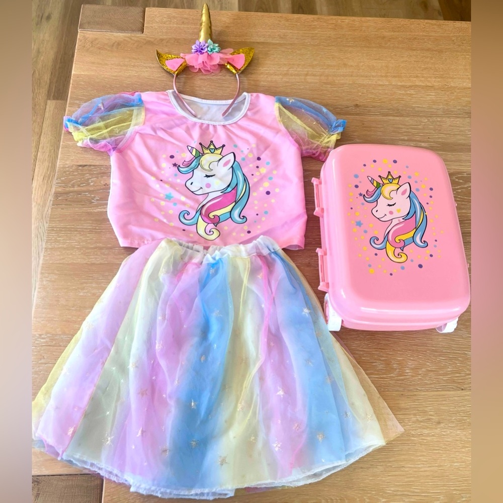 🦄🌈NWOT UNICORN SPARKLES COSTUME SET & MINI PLAY LUGGAGE🌈🦄